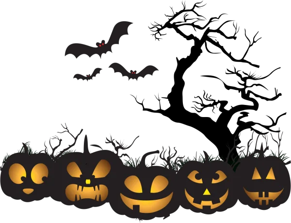 Halloween Pumpkins and Bats Night PNG Transparent Background