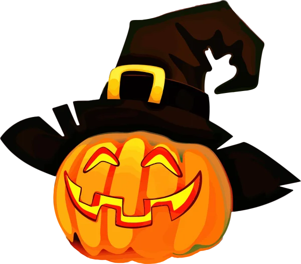 Smiling Jack-o'-Lantern with Witch Hat PNG