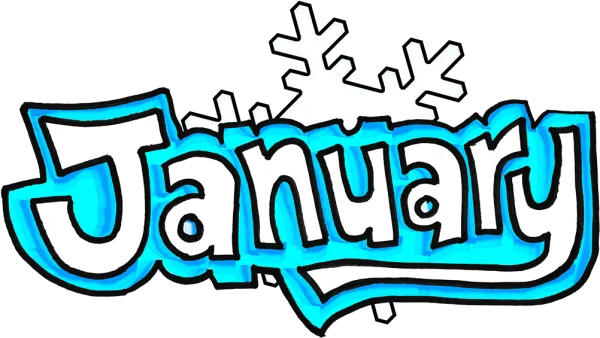 January Word Art with Snowflake PNG Transparent
