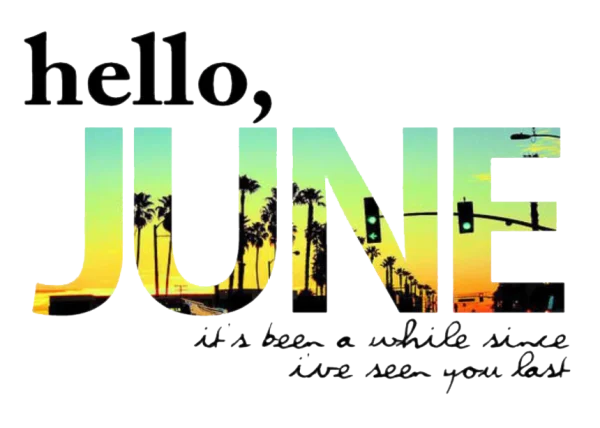 Hello June Tropical Sunset Text PNG