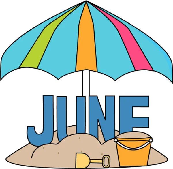 June Summer Beach Umbrella PNG Transparent Background