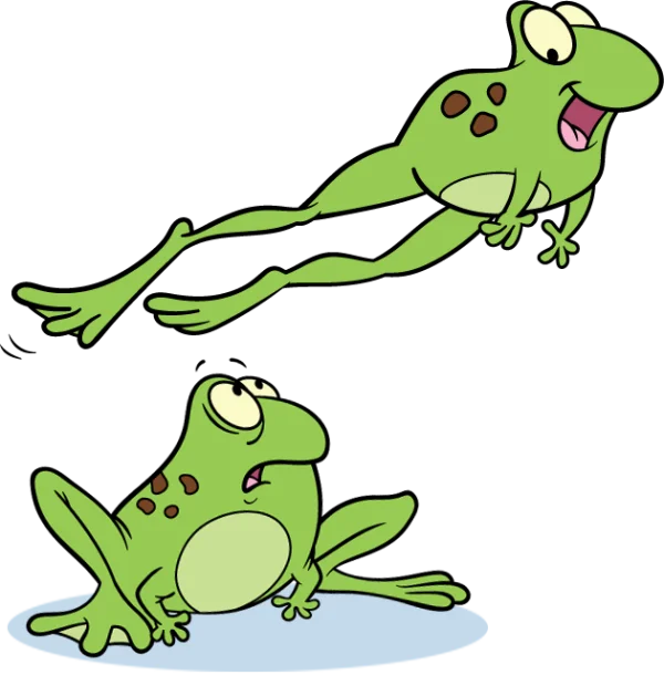 Cartoon Frogs Jumping and Surprised PNG Transparent Background