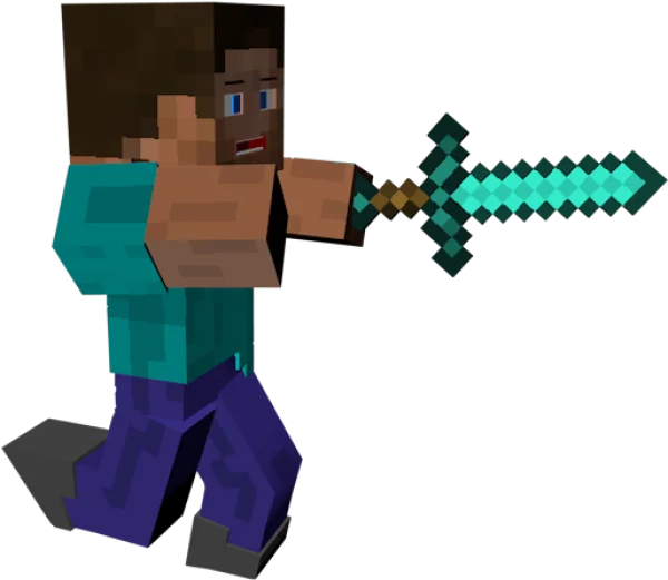 Minecraft Steve Holding Diamond Sword PNG