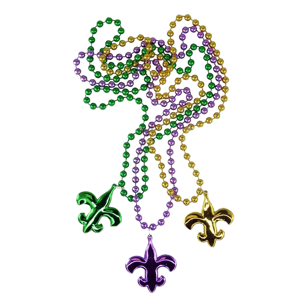 Mardi Gras Beads with Fleur-de-lis Pendants PNG Transparent Background