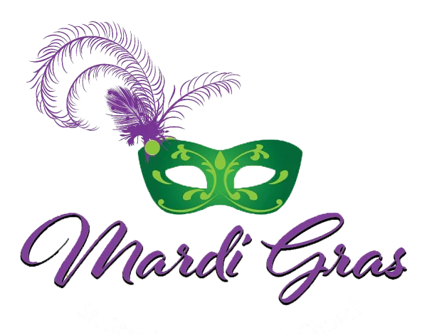Mardi Gras Mask with Feathers and Text Logo PNG