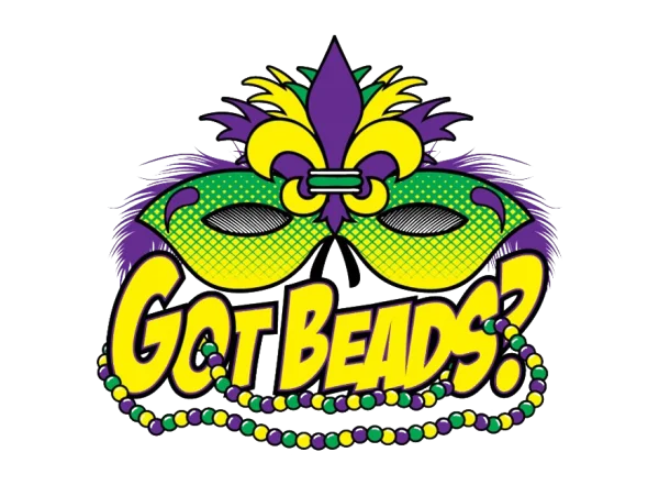 Mardi Gras Mask with "Got Beads?" Text PNG