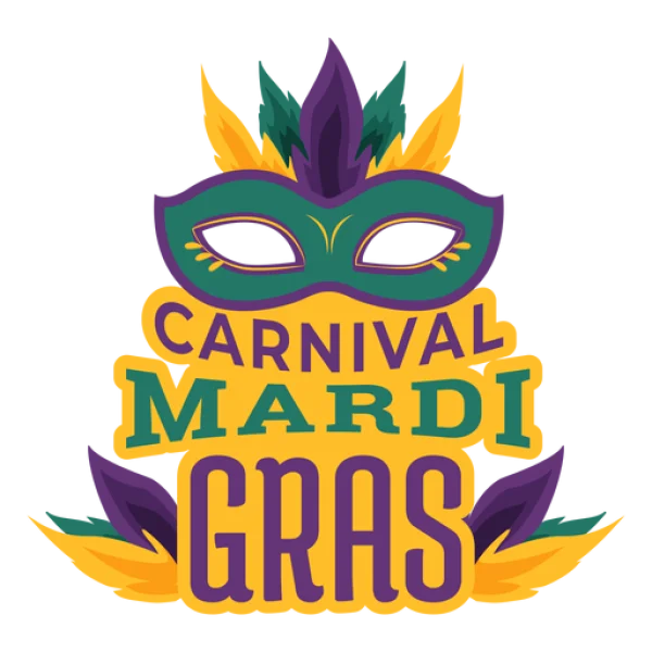 Mardi Gras Carnival Logo with Mask PNG Transparent