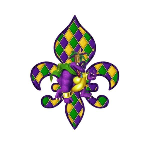 Mardi Gras Alligator Fleur-de-lis PNG Transparent Background