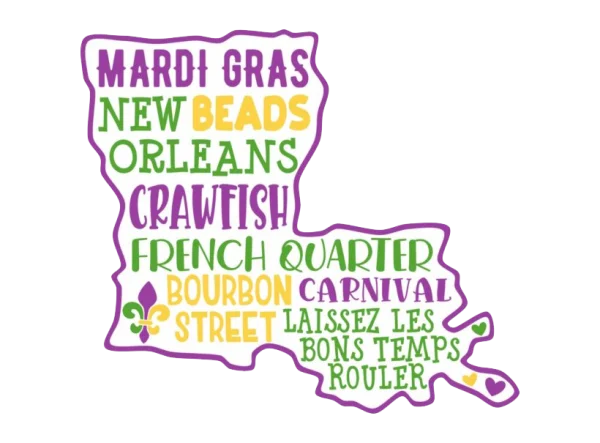 Mardi Gras Louisiana Word Art PNG Transparent