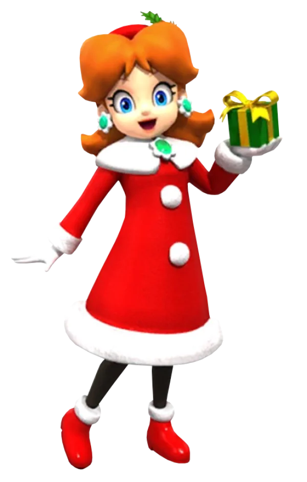 Princess Daisy Christmas Outfit with Gift PNG Transparent