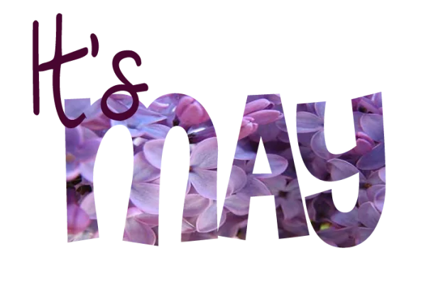 It's May Text with Lilac Flowers PNG Transparent Background