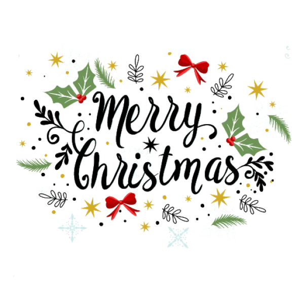 Merry Christmas Calligraphy with Festive Elements PNG