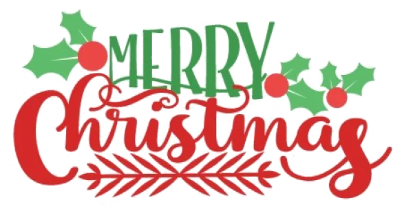 Merry Christmas Text with Holly Decoration PNG
