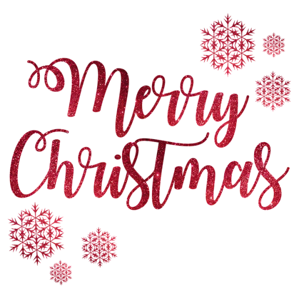 Red Glitter Merry Christmas Text with Snowflakes PNG