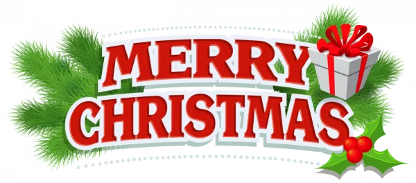 Merry Christmas Text with Holiday Decorations PNG
