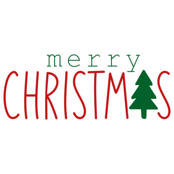 Green and Red Merry Christmas Text with Tree PNG