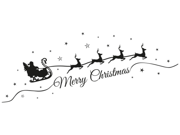 Merry Christmas Santa Sleigh and Reindeer PNG Transparent