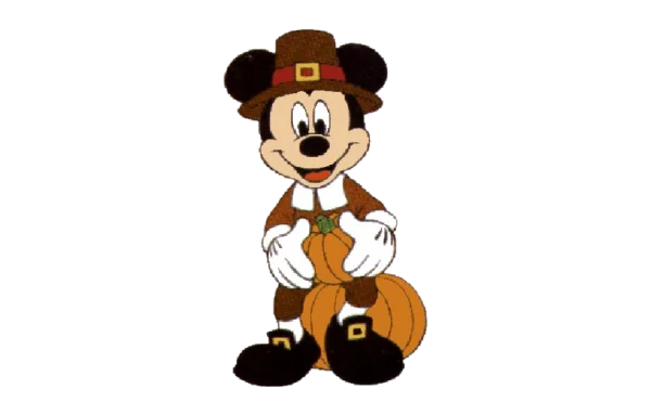 Mickey Mouse Pilgrim with Pumpkins PNG Transparent Background