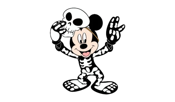 Mickey Mouse Skeleton Costume with Skull PNG