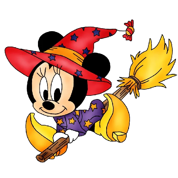 Minnie Mouse Witch Flying Broom Halloween PNG