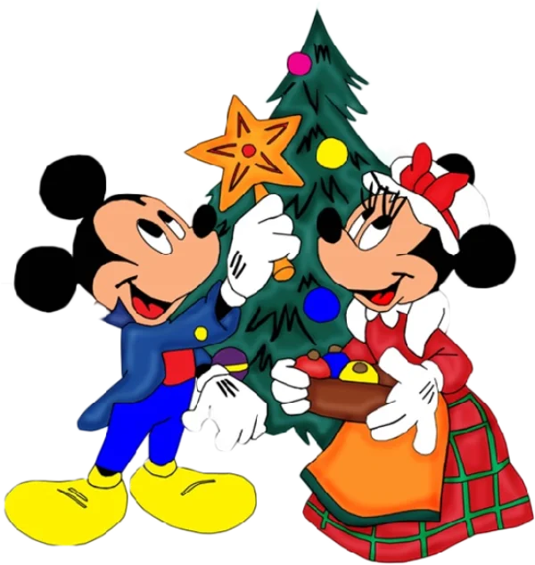 Mickey and Minnie Decorating Christmas Tree PNG