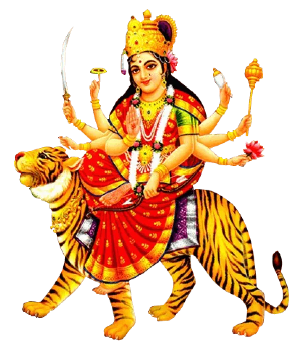 Goddess Durga Riding Tiger PNG Transparent Background