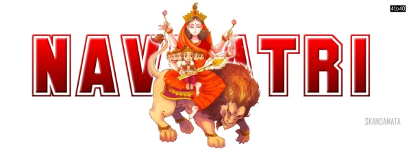 Navratri Festival Title with Durga on Lion PNG