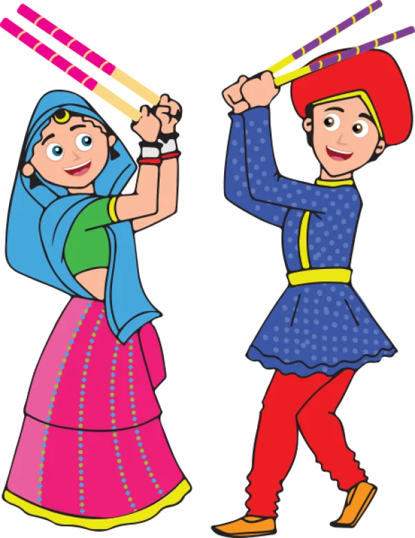 Festive Indian Couple Dandiya Dance PNG