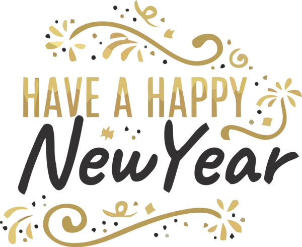 Happy New Year Golden Text Design PNG