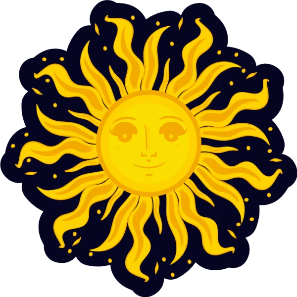 Smiling Sun Face with Wavy Rays PNG