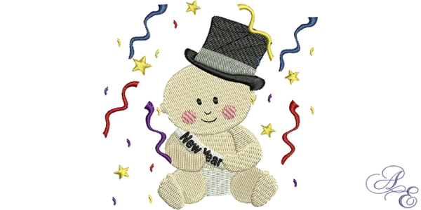 New Year Baby with Top Hat PNG Transparent Background