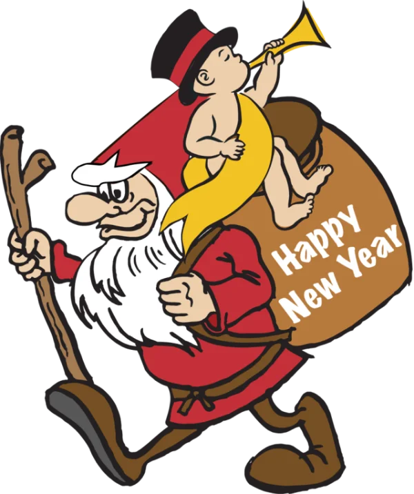 Happy New Year Gnome with Baby New Year Cartoon PNG