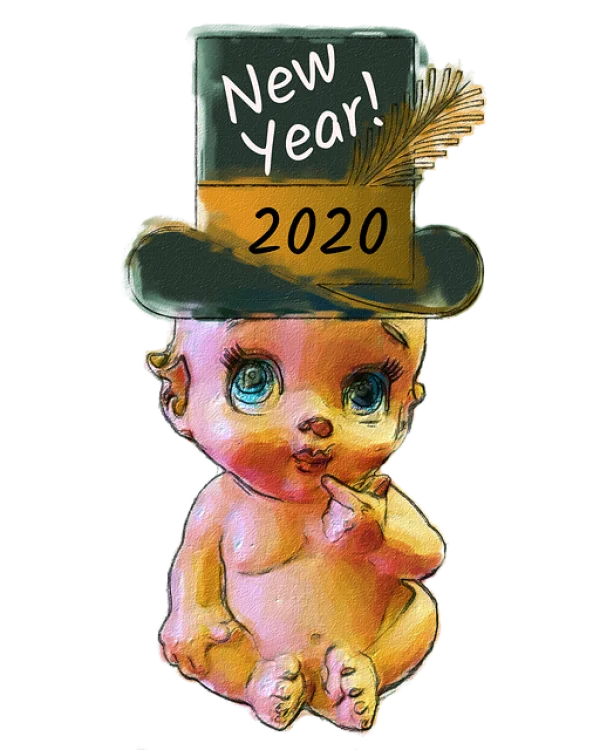 New Year 2020 Baby with Top Hat PNG Transparent Background