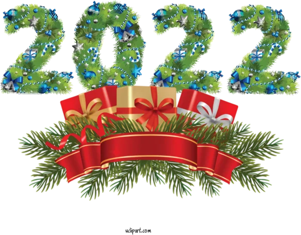 New Year 2022 Christmas Garland and Gifts PNG