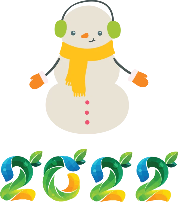 Cute Snowman and 2022 New Year Celebration PNG