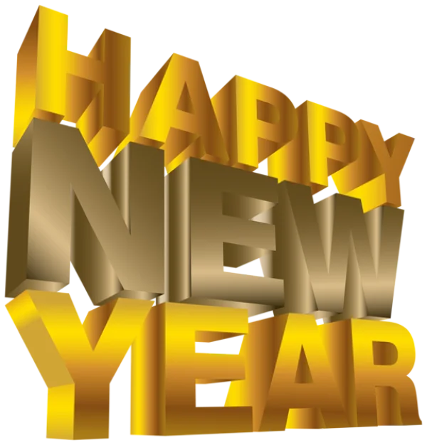 Happy New Year 3D Gold Text PNG Transparent Background