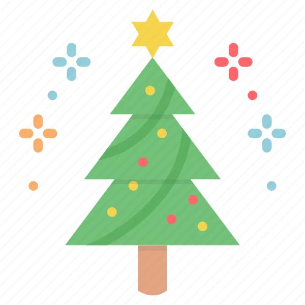 Christmas Tree Icon with Star and Ornaments PNG