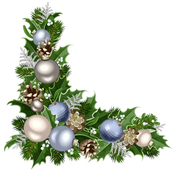 Christmas Holly Corner Garland with Baubles PNG