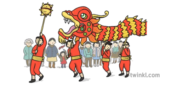 Chinese Dragon Dance Illustration PNG