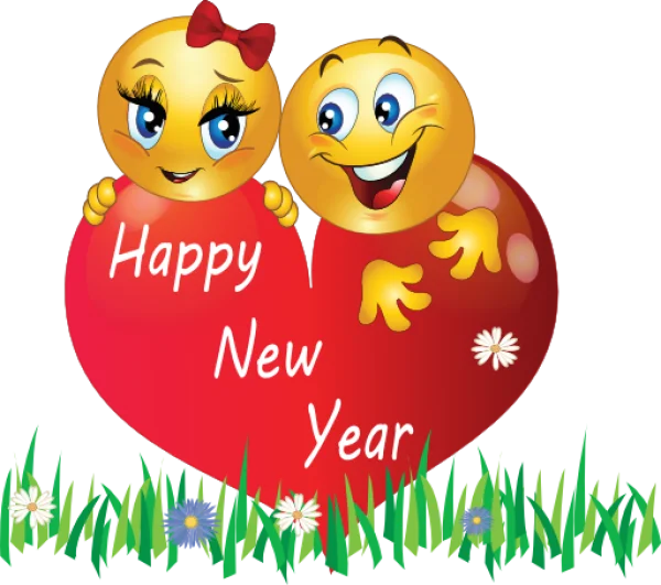 Happy New Year Emojis Couple with Heart PNG