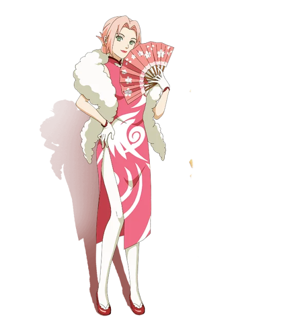 Sakura Haruno in Cheongsam with Fan PNG