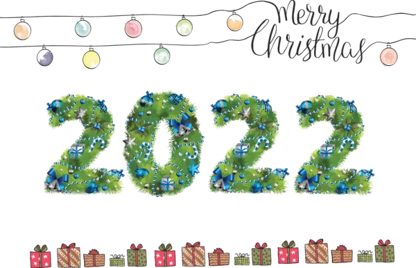 Christmas 2022 Garland Numbers with Lights and Gifts PNG