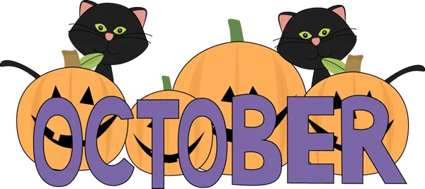 Cute October Halloween Text with Pumpkins and Cats PNG