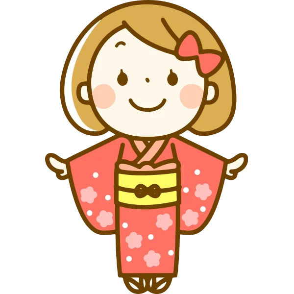Cute Cartoon Girl in Kimono PNG Transparent Background