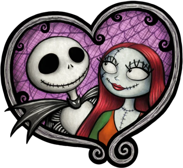 Jack Skellington and Sally Heart Frame PNG