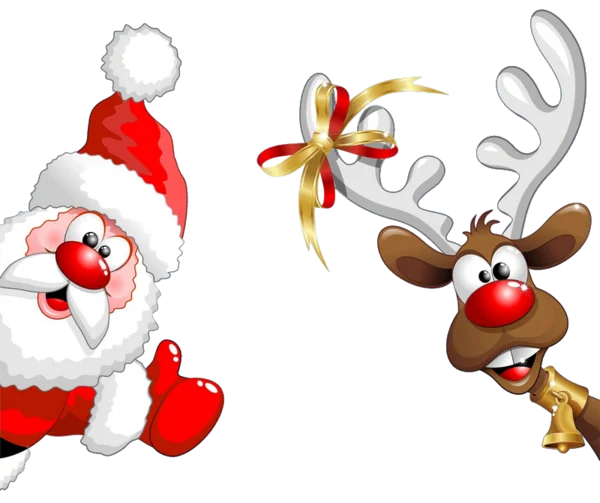 Santa Claus and Reindeer Christmas Peek PNG