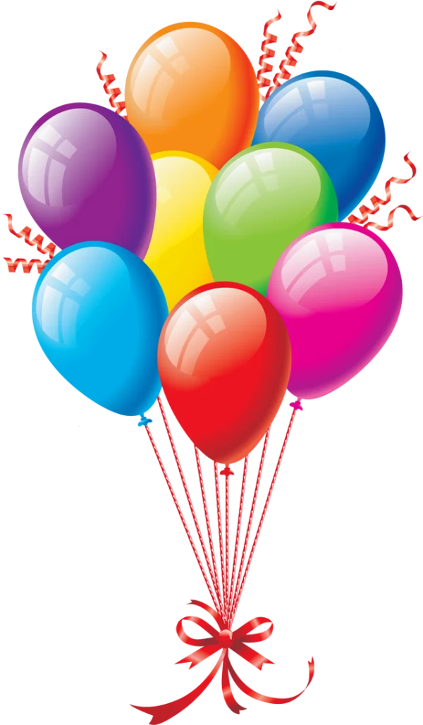 Colorful Balloons with Red Ribbons PNG Transparent