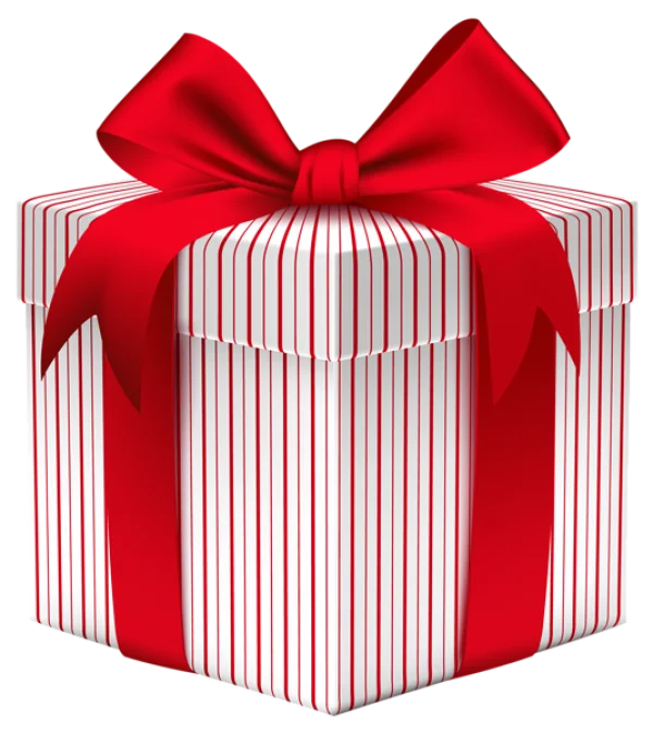 Red and White Striped Gift Box with Red Bow PNG Transparent