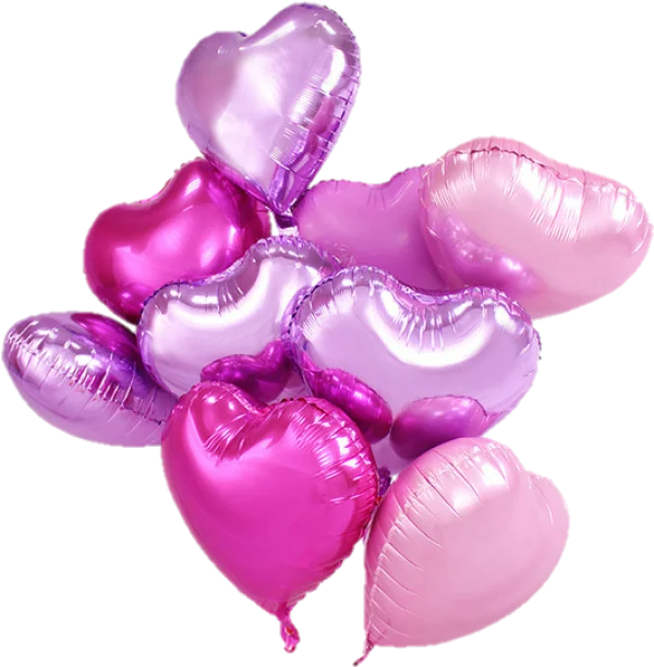 Pink and Purple Heart Balloons PNG Transparent Background