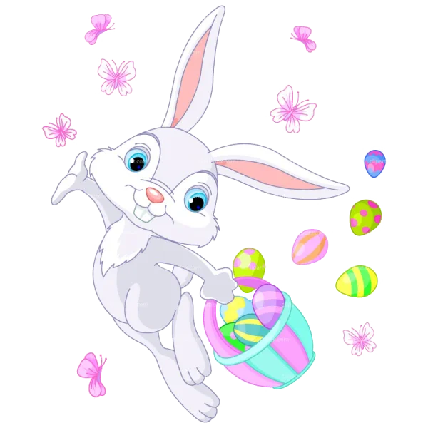 Cute Easter Bunny with Basket and Eggs PNG